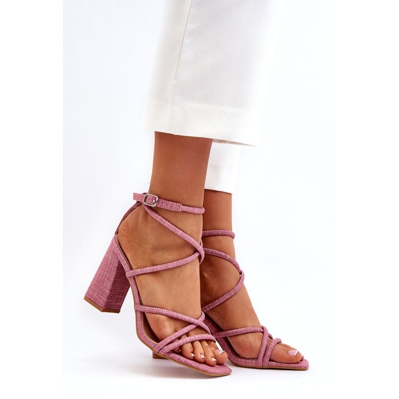 Dámské sandály na post růžové pruhy růžový 1