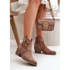 Dámské semišové prolamované kovbojské boty Hnědé S.Barski HY42-086 hnědý 2