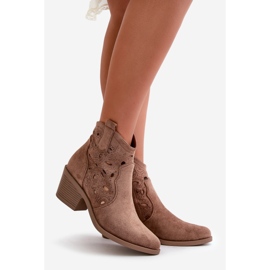 Dámské semišové prolamované kovbojské boty Hnědé S.Barski HY42-086 hnědý 1