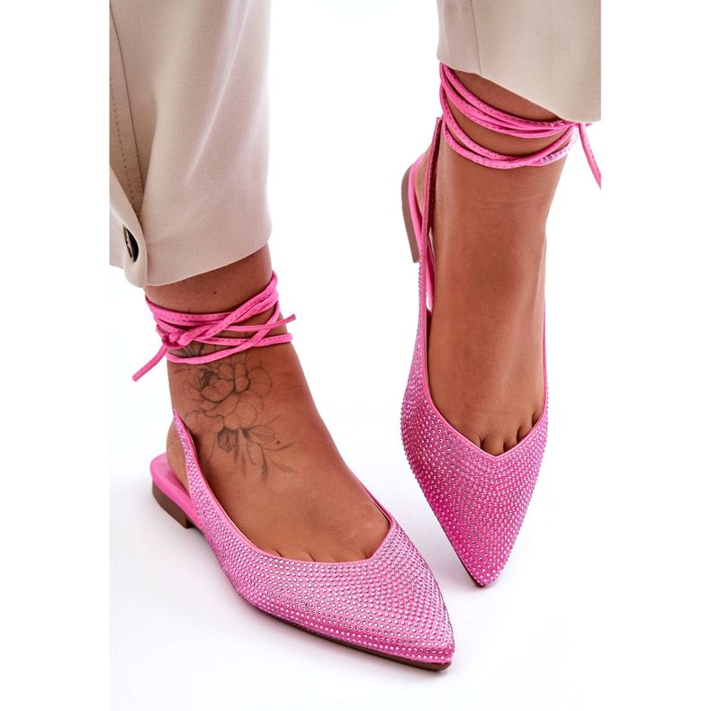 Svázané ženské baleríny zdobené růžovými zirkony 1