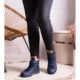 Tmavě modré vysoké tenisky vyrobené z eko kůže Bonbonita modrý 1