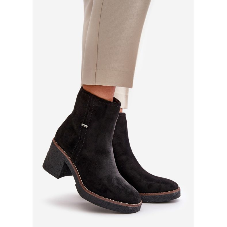 Dámské kotníkové boty na vysokém podpatku zateplené eko semišové černé Arkesia černý 1
