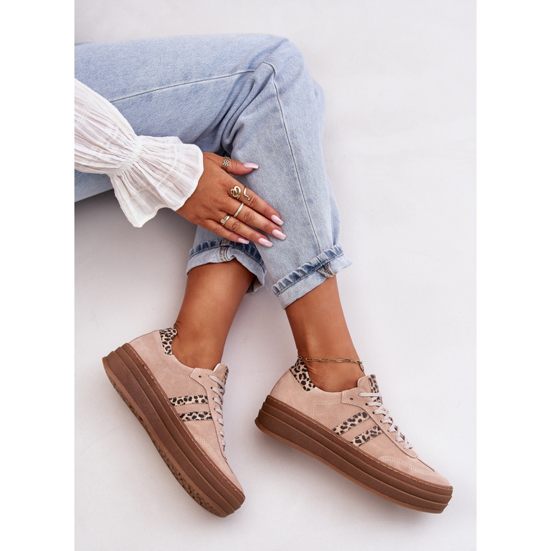 Dámské semišové tenisky Zazoo N1068S4 na platformě Leopard Pink růžový 2