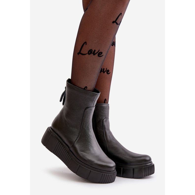 Zazoo 60369 Dámské kožené kotníkové boty na platformě, černá 1