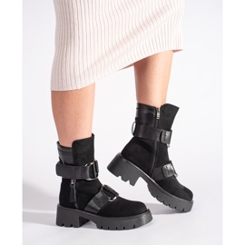 Goodin Černé semišové dámské kotníkové boty s přezkami černá 1 Goodin Černé semišové dámské kotníkové boty s přezkami černá 1