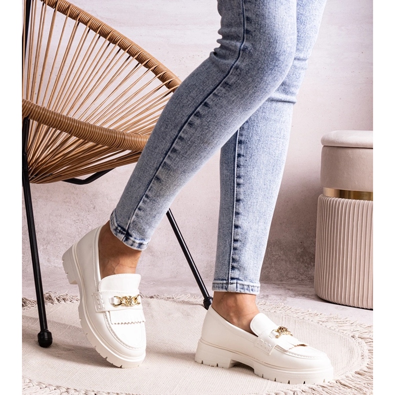 Bez marki Bílé boty se zlatou přezkou od Anielania bílý 1 Bez marki Bílé boty se zlatou přezkou od Anielania bílý 1