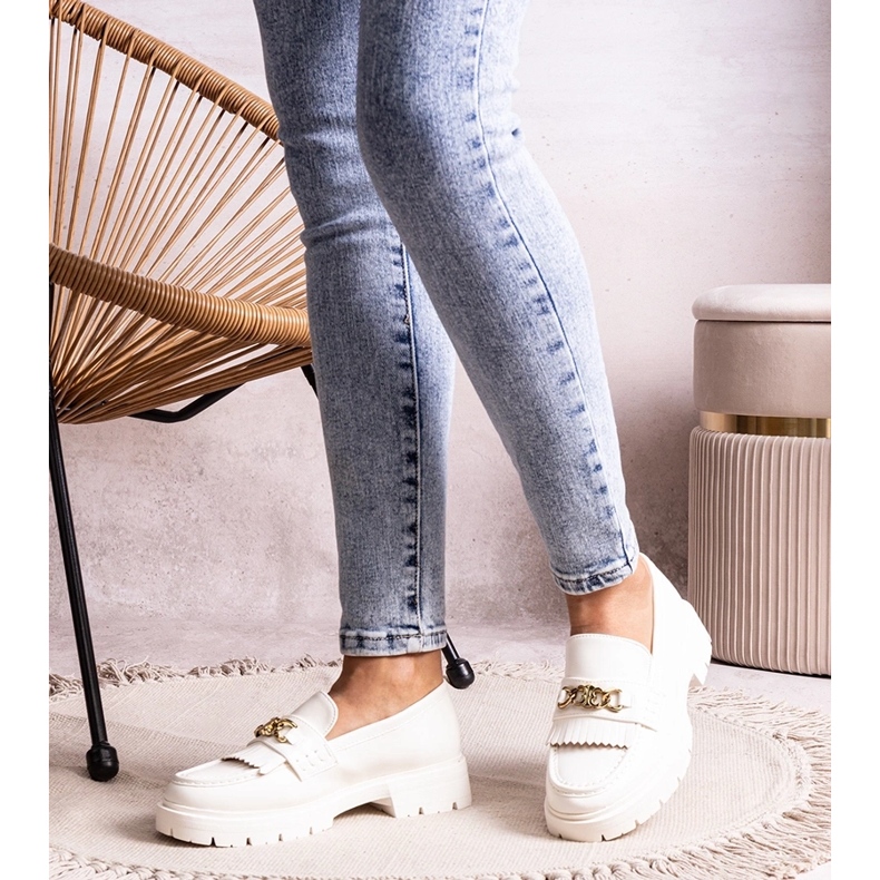 Bez marki Bílé boty se zlatou přezkou od Anielania bílý 2 Bez marki Bílé boty se zlatou přezkou od Anielania bílý 2