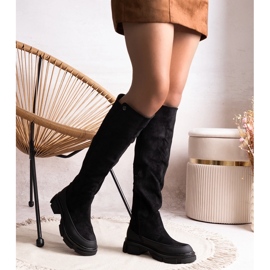 Černé kozačky na masivním podpatku, Konvalinka černá 1