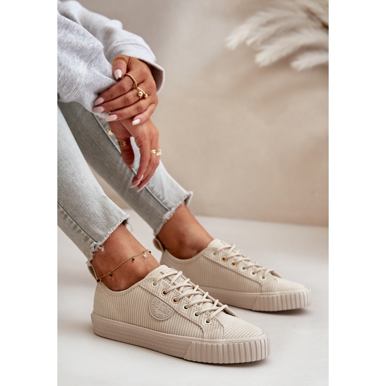 Dámské manšestrové zateplené tenisky Big Star OO274812 Hi-Poly System Béžová béžový 2