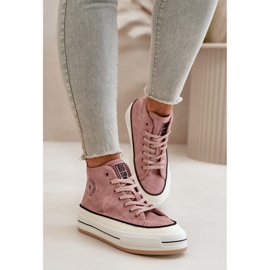 Zateplené dámské tenisky na platformě z eko kůže Big Star OO274068 Pink růžový 4