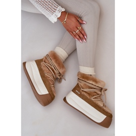 Dámské kožené sněhule na silné podrážce s kožíškem Big Star OO274A207 Hnědá béžový 2