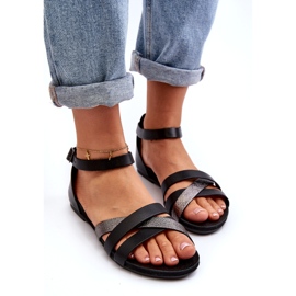 Zazoo 40225 Kožené ploché sandály, černé černá 2