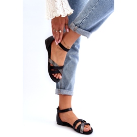 Zazoo 40225 Kožené ploché sandály, černé černá 1