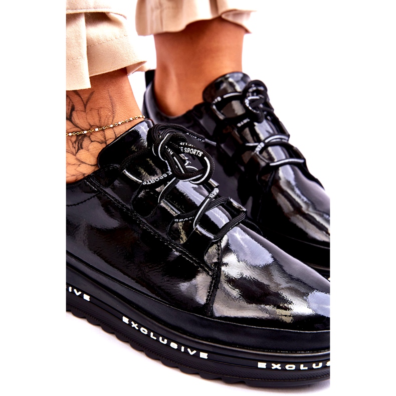 S.Barski Černé lakované tenisky Chantal černý 5