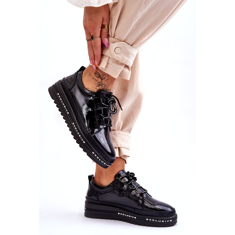 S.Barski Černé lakované tenisky Chantal černý 3