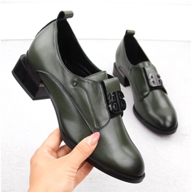 Dámské kožené slip-on boty na vysokém podpatku, zelené Vinceza 25-58349 zelený 1