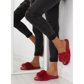 Vínové pantofle s kožešinou zy383-007-1 víno červené 2