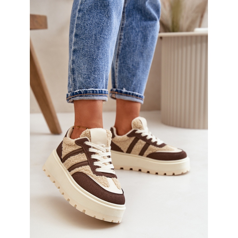 Dámské zateplené tenisky na platformě s ovčí kůží, hnědé Daivlene hnědý 2