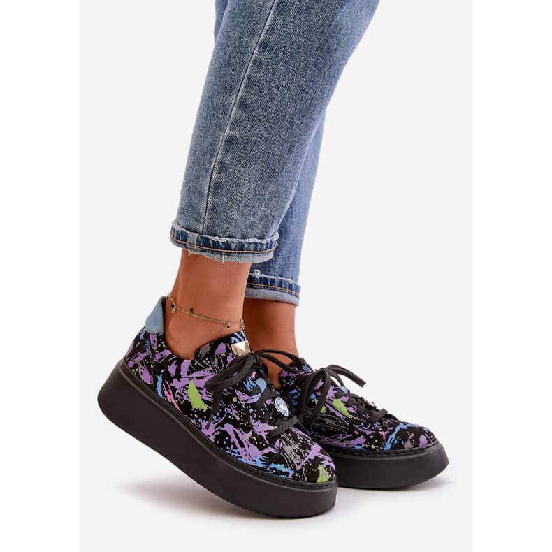 Kožená sportovní obuv na platformě Maciejka 06191-05 Fialová černá 1