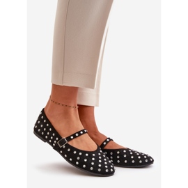 Zdobené balerínky s popruhem Eco Suede Black Tirilissa černá 1
