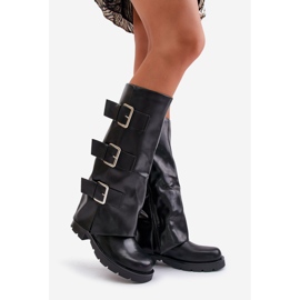 Zateplené kozačky s vyhrnutým svrškem a přezkami, černá Cialetta 1