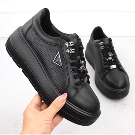 Černé kožené dámské boty na platformě Filippo DP6382 černá 1