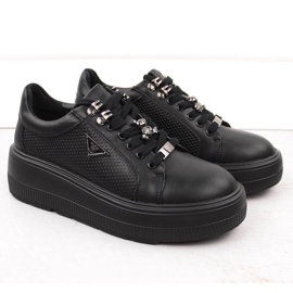 Černé kožené dámské boty na platformě Filippo DP6382 černá 2