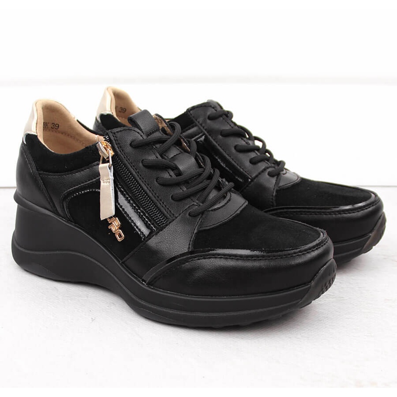 Černé kožené dámské boty na klínku Filippo DP6434 černá 2