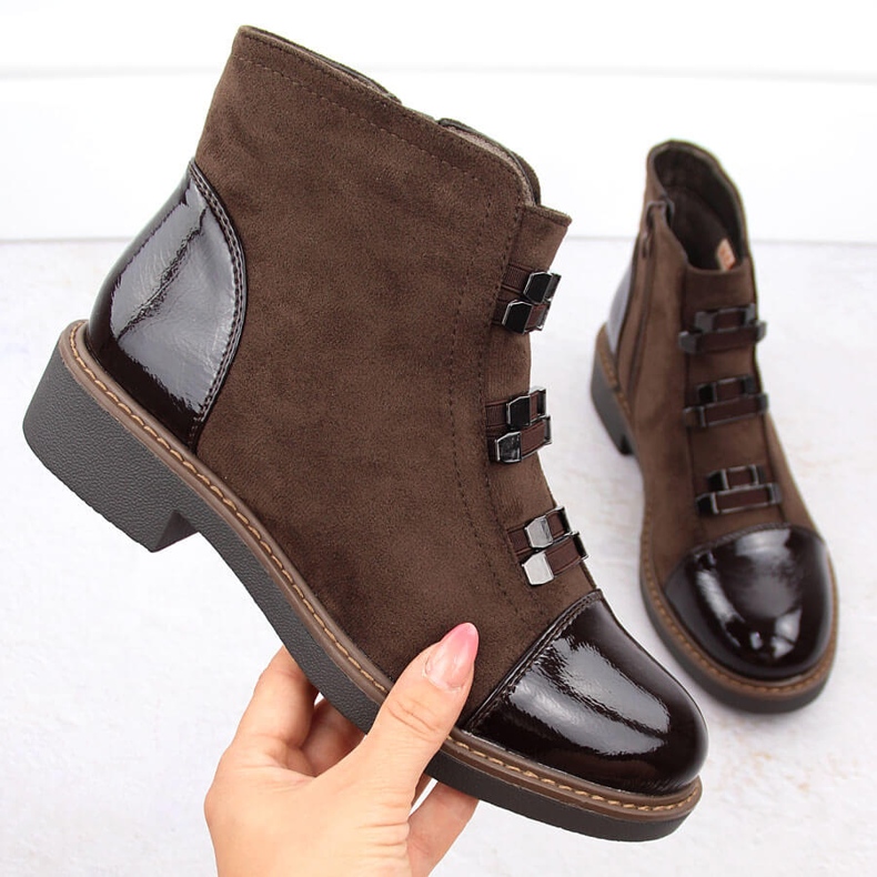 M. DASZYŃSKI Dámské semišové zateplené hnědé kozačky M.Daszyński SA252-4 hnědý 1