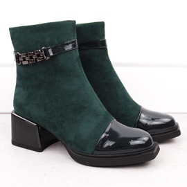 Dámské kotníkové boty na ozdobném podpatku, zelené D&amp;A S.Barski Premium Collection MR880-018 zelený 2