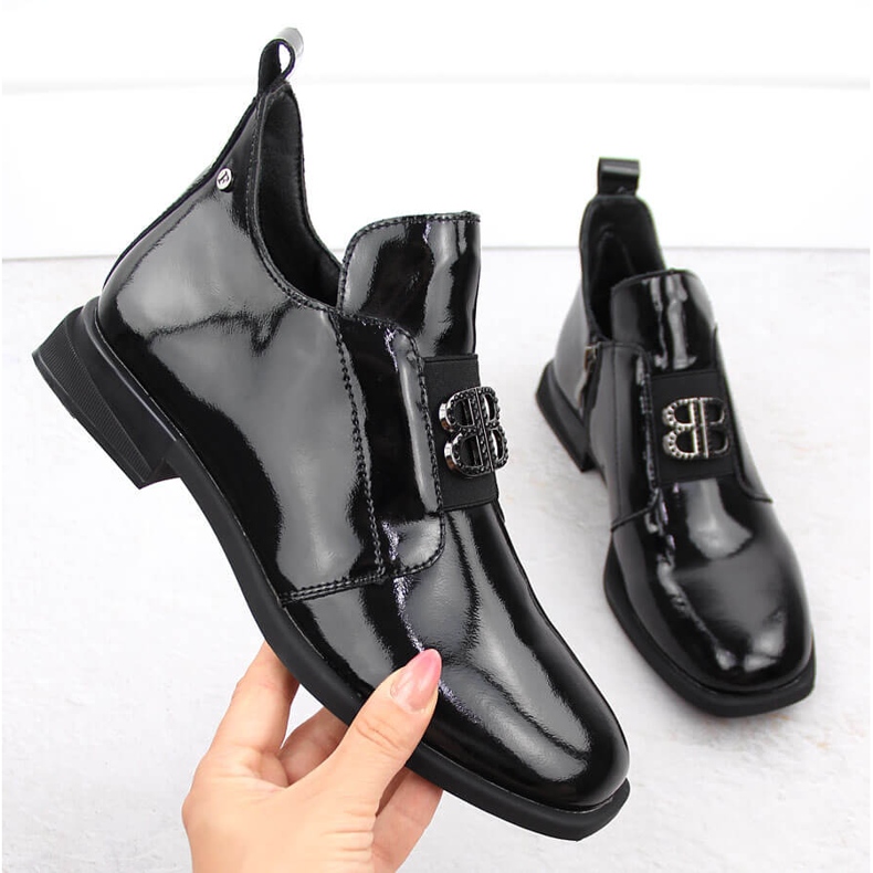 Dámské lakované kotníkové boty se zdobením, černé Filippo DBT4763 černá 1