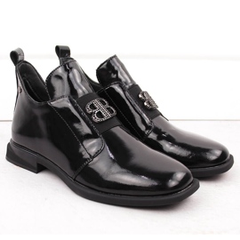 Dámské lakované kotníkové boty se zdobením, černé Filippo DBT4763 černá 2