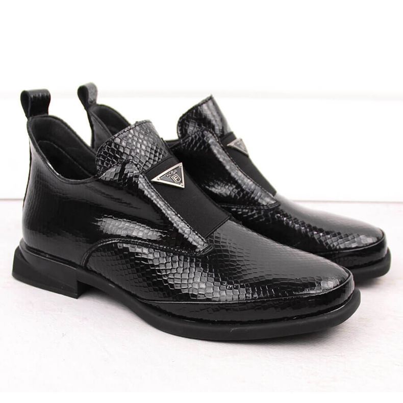 Dámské lakované kotníkové boty s krokodýlím zdobením, černé Filippo DBT6425 černá 2