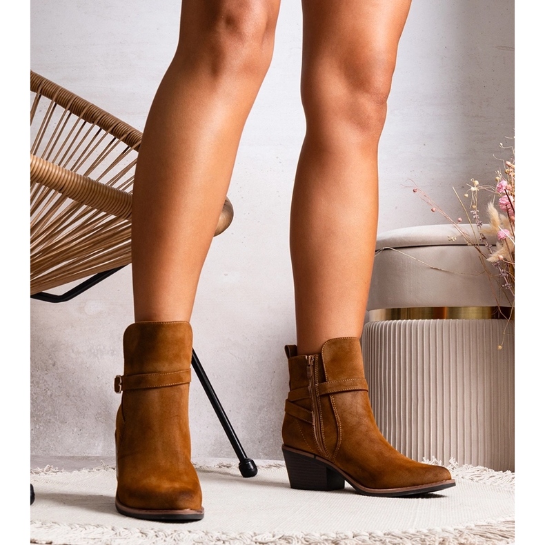 Mihaeliiny hnědé kotníkové boty na vysokém podpatku hnědý 1