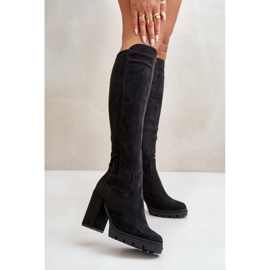 Zateplené dámské kozačky na vysokém podpatku Eco Suede Black Tirisha černý 2