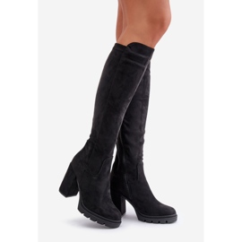 Zateplené dámské kozačky na vysokém podpatku Eco Suede Black Tirisha černý 1