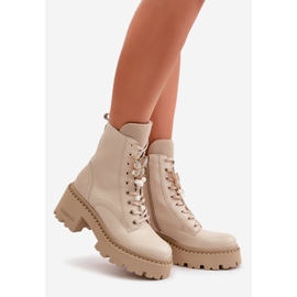 Dámské kožené pracovní kotníkové boty s motýlem, béžová CheBello 4590 béžový 1