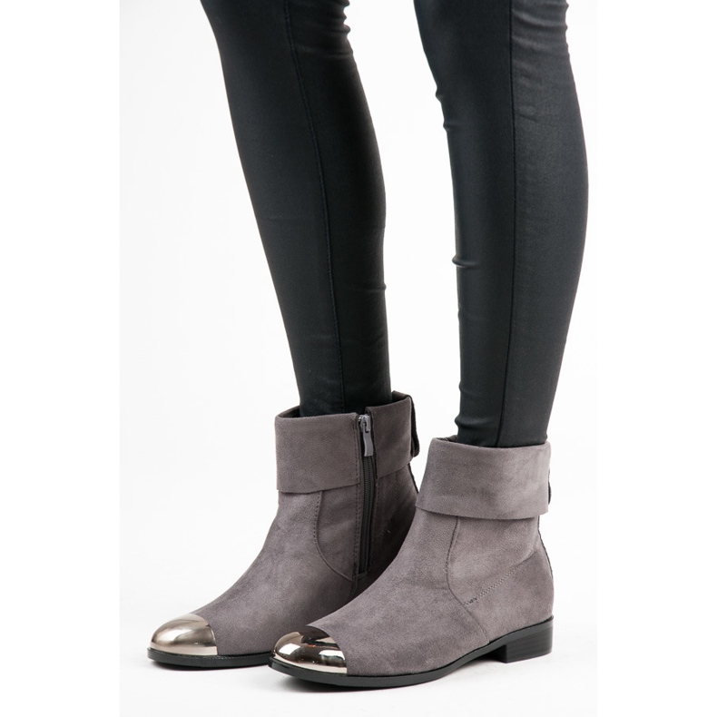 Ideal Shoes Semišové kotníkové boty na zip šedá 1