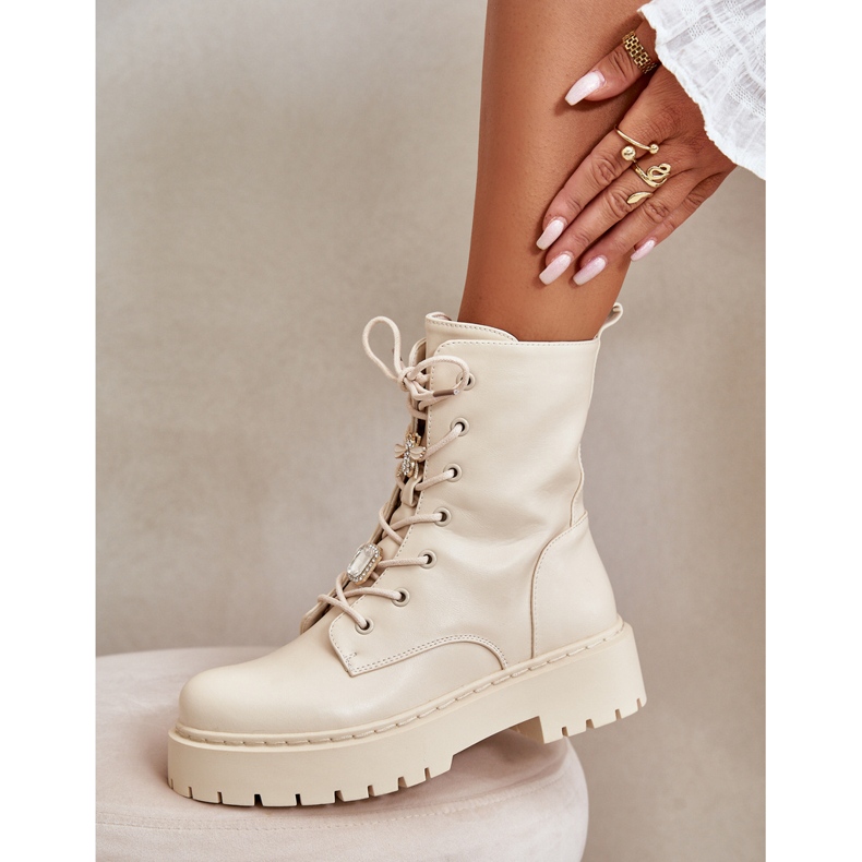 Dámské zateplené pracovní boty se špendlíky, béžová Avorira béžový 2