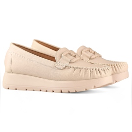 Béžové dámské mokasíny z ekokůže na platformě, kožená stélka béžový 1