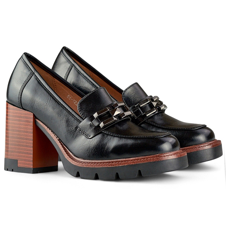 Černé mokasíny na silnějším podpatku a polobotky černá 1