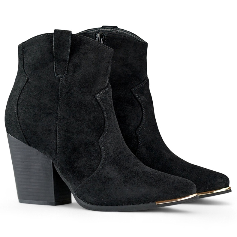 Černé klasické dámské semišové kovbojské boty na vysokém podpatku černá 1 Černé klasické dámské semišové kovbojské boty na vysokém podpatku černá 1