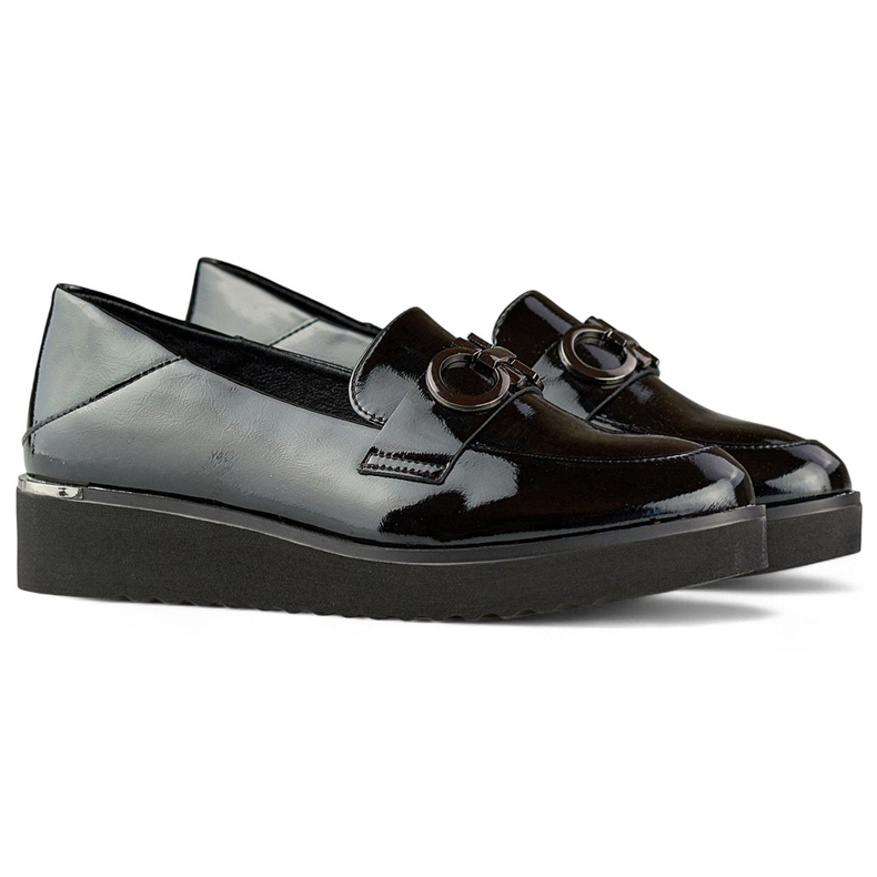 Dámské lakované boty na nízkém klínku, elegantní boty černá 1