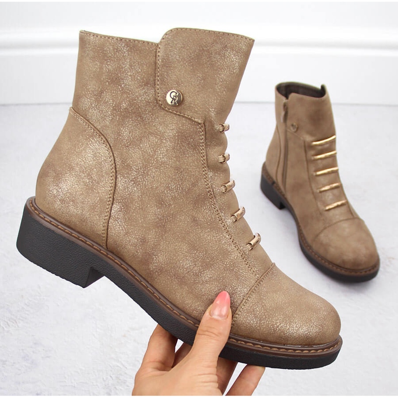 Dámské zlaté zateplené kotníkové boty Jezzi ASA252-5 zlatý 1