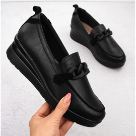 Dámské kožené boty s řetízkem, černé Sergio Leone PB231-S černá 1