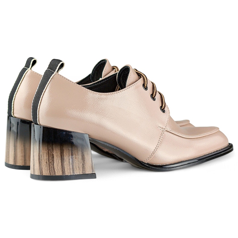 Lakované béžové kotníkové boty na červeném podpatku, elegantní dámské boty béžový 1