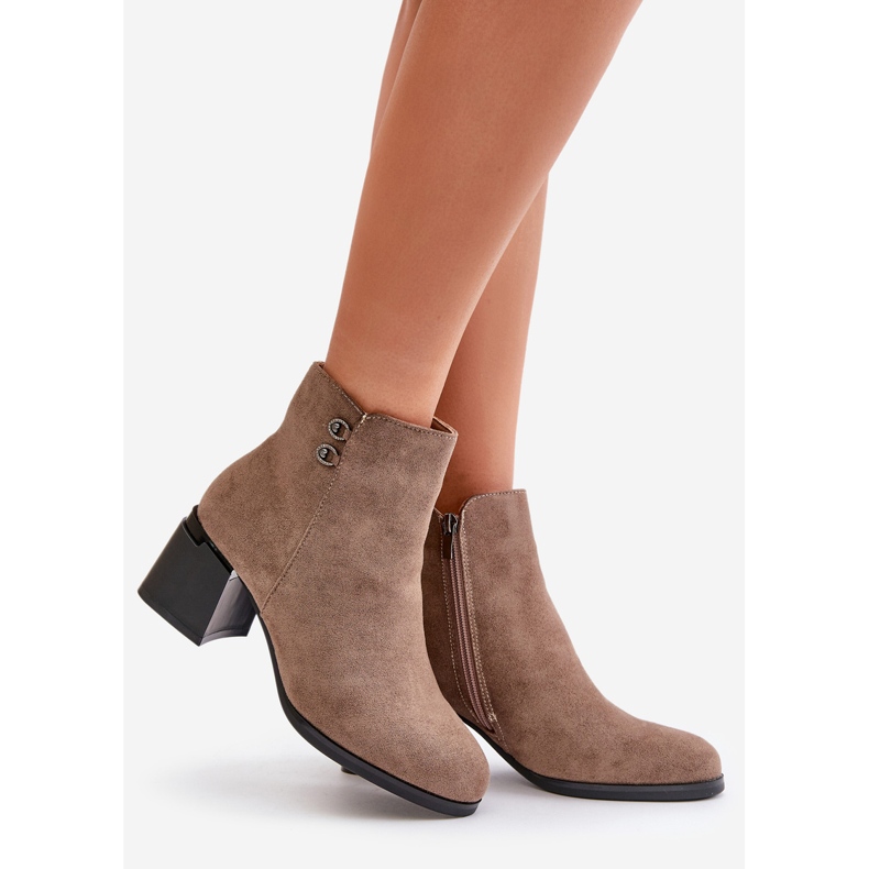 Dámské kotníkové boty na vysokém podpatku se zapínáním na zip, tmavě béžová od Tinamar béžový 1