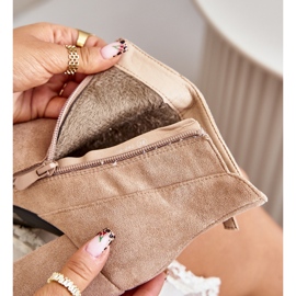 Zateplené dámské kotníkové boty se špičatou špičkou na vysokém podpatku, Béžová Laoreina béžový 2