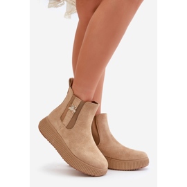 Dámské nazouvací kozačky na platformě se špendlíkem, Eco Suede Brown, Ciatheia hnědý 1