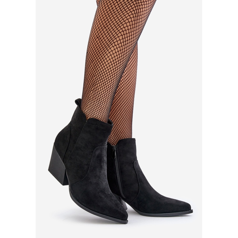 Zateplené eko semišové kovbojské boty se zipem, Black Virtris černá 1